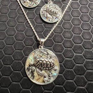 Turtle Necklace and Earring Set with Green Abalone Stones Made of Sterling Silve